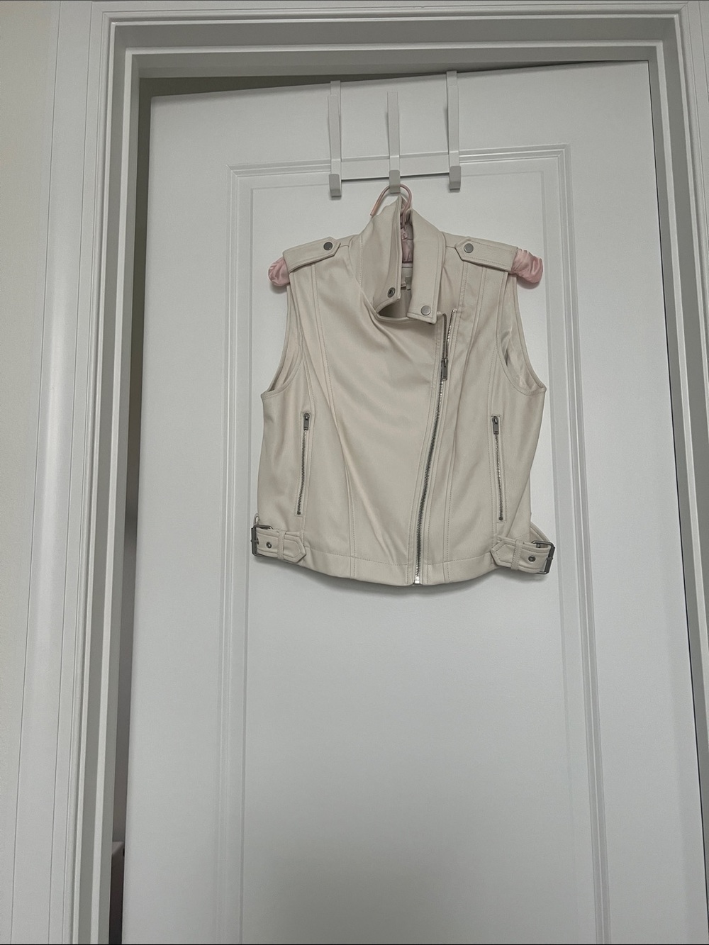 Anthropologie Cream Sleeveless Moto Vest